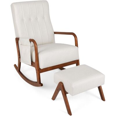 CostwayFauteuil à Bascule avec Pouf Siège Rembourré en Tissu avec Dossier Capitonné Structure en Bois d'Hévéa Naturel Poche Latérale Beige - Publicité CostwayFauteuil à Bascule avec Pouf Siège Rembourré en Tissu avec Dossier Capitonné Structure en Bois d'Hévéa Naturel Poche Latérale Beige - Publicité