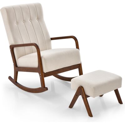 CostwayChaise à Bascule avec Ottoman en Tissu Rembourré avec Cadre en Bois D'hévéa Massif et Coussin Rembourré Capitonné Repose-pieds Beige - Publicité CostwayChaise à Bascule avec Ottoman en Tissu Rembourré avec Cadre en Bois D'hévéa Massif et Coussin Rembourré Capitonné Repose-pieds Beige - Publicité
