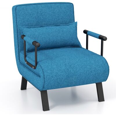 CostwayFauteuil Convertible à Lit 1 Place, Fauteuil de Salon 4-en-1 Dossier Réglable en 6 Positions avec Oreiller Bleu - Publicité CostwayFauteuil Convertible à Lit 1 Place, Fauteuil de Salon 4-en-1 Dossier Réglable en 6 Positions avec Oreiller Bleu - Publicité
