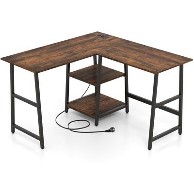 CostwayBureau en Forme de L avec Prises de Courant et Ports USB Bureau d'Angle de 120cm Etagères de Rangement Cadre en Métal Marron Rustique - Publicité CostwayBureau en Forme de L avec Prises de Courant et Ports USB Bureau d'Angle de 120cm Etagères de Rangement Cadre en Métal Marron Rustique - Publicité