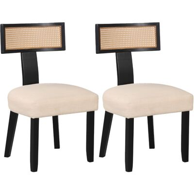 CostwayLot de 2 Chaises Salle à Manger en Bois Chaise avec Dossier Ergonomique en Rotin et Assise Rembourrée en Tissu Lin Charge 180 KG Noir - Publicité CostwayLot de 2 Chaises Salle à Manger en Bois Chaise avec Dossier Ergonomique en Rotin et Assise Rembourrée en Tissu Lin Charge 180 KG Noir - Publicité