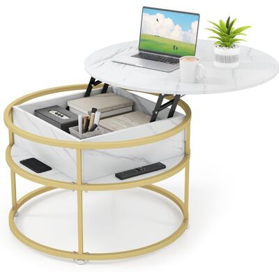 CostwayTable Basse à Plateau Relevable Table d'Appoint Ronde de 80 cm avec Compartiment Caché et Étagères Latérales Blanc - Publicité CostwayTable Basse à Plateau Relevable Table d'Appoint Ronde de 80 cm avec Compartiment Caché et Étagères Latérales Blanc - Publicité