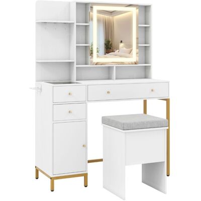 CostwayCoiffeuse avec Miroir Éclairé Ensemble de Coiffeuse et de Tabouret Miroir de Cabinet à LED 3 Couleurs Blanc - Publicité CostwayCoiffeuse avec Miroir Éclairé Ensemble de Coiffeuse et de Tabouret Miroir de Cabinet à LED 3 Couleurs Blanc - Publicité