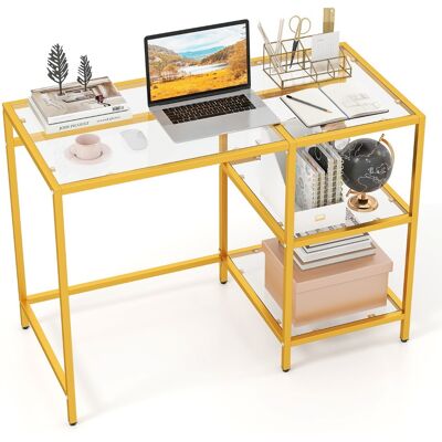 CostwayConsole Table d'Appoint en Verre Trempé avec Cadre Métallique Console Étroite Style Moderne avec 2 Étagères Ouvertes Patins Réglables Doré - Publicité CostwayConsole Table d'Appoint en Verre Trempé avec Cadre Métallique Console Étroite Style Moderne avec 2 Étagères Ouvertes Patins Réglables Doré - Publicité