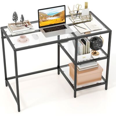 CostwayConsole Table d'Appoint en Verre Trempé avec Cadre Métallique Console Étroite Style Moderne avec 2 Étagères Ouvertes Patins Réglables Noir - Publicité CostwayConsole Table d'Appoint en Verre Trempé avec Cadre Métallique Console Étroite Style Moderne avec 2 Étagères Ouvertes Patins Réglables Noir - Publicité