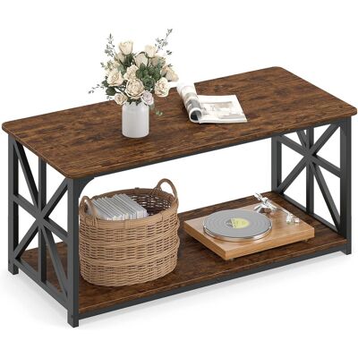 CostwayTable Basse de Salon à 2 Plateaux Table de Café avec Barres Renforcées Style Industriel Cadre en Métal Charge 100kg 109x50x48CM Marron - Publicité CostwayTable Basse de Salon à 2 Plateaux Table de Café avec Barres Renforcées Style Industriel Cadre en Métal Charge 100kg 109x50x48CM Marron - Publicité