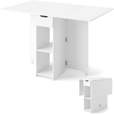 CostwayTable Pliante Cuisine pour 4 Personnes avec Tiroir 2 Etagères Design Extensible Rallonge Rabattable 42-120 x 72 x 75 cm Blanc - Publicité CostwayTable Pliante Cuisine pour 4 Personnes avec Tiroir 2 Etagères Design Extensible Rallonge Rabattable 42-120 x 72 x 75 cm Blanc - Publicité