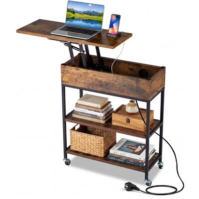 CostwayTable d'Appoint à Plateau Relevable avec Station de Charge Table Latérale Roulante avec Compartiment de Rangement Caché Marron - Publicité CostwayTable d'Appoint à Plateau Relevable avec Station de Charge Table Latérale Roulante avec Compartiment de Rangement Caché Marron - Publicité