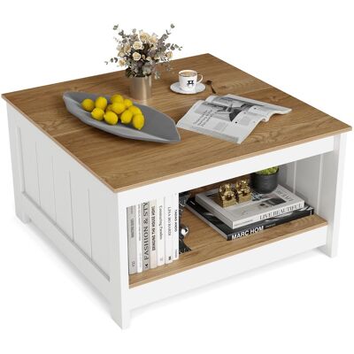 CostwayTable Basse en Bois à 2 Niveaux Table de Salon Carrée de Style Maison de Campagne Table D'appoint avec Espace de Rangement - Publicité CostwayTable Basse en Bois à 2 Niveaux Table de Salon Carrée de Style Maison de Campagne Table D'appoint avec Espace de Rangement - Publicité