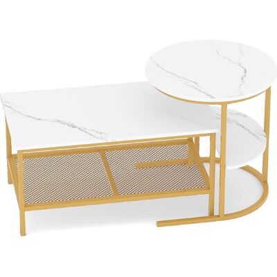 CostwayLot de 2 Tables Basses Gigognes Scandinaves Table d'Appoint Imprimée Marbre Repose-pieds Réglables Cadre en Métal Blanc + Or - Publicité CostwayLot de 2 Tables Basses Gigognes Scandinaves Table d'Appoint Imprimée Marbre Repose-pieds Réglables Cadre en Métal Blanc + Or - Publicité