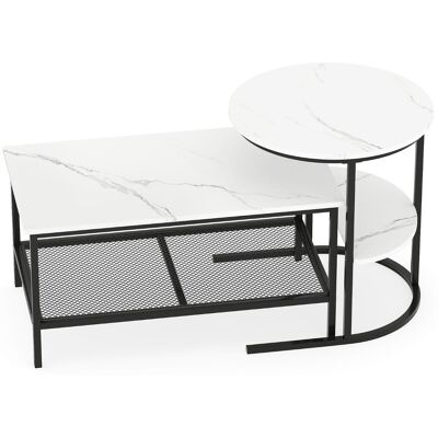 CostwayLot de 2 Tables Basses Gigognes Scandinaves Table d'Appoint Imprimée Marbre Repose-pieds Réglables Cadre en Métal Blanc + Noir - Publicité CostwayLot de 2 Tables Basses Gigognes Scandinaves Table d'Appoint Imprimée Marbre Repose-pieds Réglables Cadre en Métal Blanc + Noir - Publicité