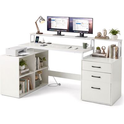CostwayBureau en L avec Station de Recharge Intégrée Bureau d'Angle avec Tiroir de Classement Supports pour Imprimante et Écran Blanc - Publicité CostwayBureau en L avec Station de Recharge Intégrée Bureau d'Angle avec Tiroir de Classement Supports pour Imprimante et Écran Blanc - Publicité
