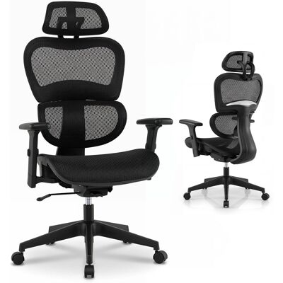 CostwayChaise de Bureau Ergonomique Fauteuil de Bureau avec Dossier et Appui-tête Réglables Siege en Maille Respirante Hauteur Réglable Noir - Publicité CostwayChaise de Bureau Ergonomique Fauteuil de Bureau avec Dossier et Appui-tête Réglables Siege en Maille Respirante Hauteur Réglable Noir - Publicité