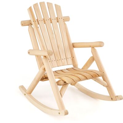 CostwayFauteuil à Bascule Adirondack Chaise à Bascule Extérieur en Bois Massif avec Siège Incurvé et Haut Dossier Éventail Charge 150 KG Naturel - Publicité CostwayFauteuil à Bascule Adirondack Chaise à Bascule Extérieur en Bois Massif avec Siège Incurvé et Haut Dossier Éventail Charge 150 KG Naturel - Publicité