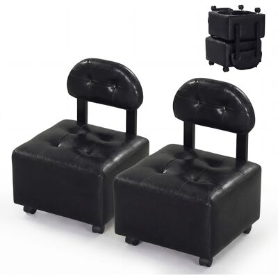 CostwayLot de 2 Tabourets avec Dossier Siège Bas à Roulettes avec Freins Rembourrés Empilables en Similicuir Charge 150 kg 40 x 40 x 55 cm Noir - Publicité CostwayLot de 2 Tabourets avec Dossier Siège Bas à Roulettes avec Freins Rembourrés Empilables en Similicuir Charge 150 kg 40 x 40 x 55 cm Noir - Publicité