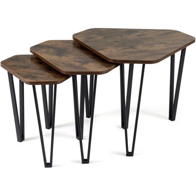 CostwayLot de 3 Tables Basses Gigognes Tables d'Appoint Empilables avec Plateau Épais Cadre en Métal Charge 20/20/10 kg Marron Rustique - Publicité CostwayLot de 3 Tables Basses Gigognes Tables d'Appoint Empilables avec Plateau Épais Cadre en Métal Charge 20/20/10 kg Marron Rustique - Publicité