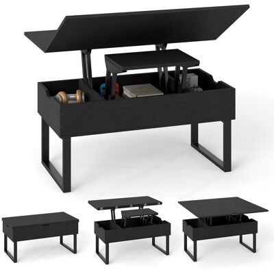 CostwayTable Basse à Plateau Relevable Table 3-en-1 Convertible avec 3 Compartiments de Rangement Cachés Table Moderne Centrale en Bois Noir - Publicité CostwayTable Basse à Plateau Relevable Table 3-en-1 Convertible avec 3 Compartiments de Rangement Cachés Table Moderne Centrale en Bois Noir - Publicité