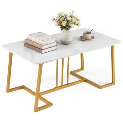 CostwayTable Basse Rectangulaire avec Plateau en Faux Marbre Artificiel Pieds Métalliques Solides Meuble d Appoint 90 x 50 x 41,5 cm Blanc - Publicité CostwayTable Basse Rectangulaire avec Plateau en Faux Marbre Artificiel Pieds Métalliques Solides Meuble d Appoint 90 x 50 x 41,5 cm Blanc - Publicité