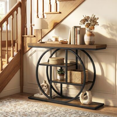 CostwayTable Console Table d'Appoint 4 Niveaux Étoite avec avec Cadre Métal 3 Étagères Ouvertes Patins Réglables Charge 50 kg Marron Rustique - Publicité CostwayTable Console Table d'Appoint 4 Niveaux Étoite avec avec Cadre Métal 3 Étagères Ouvertes Patins Réglables Charge 50 kg Marron Rustique - Publicité