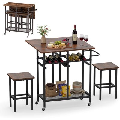 CostwayTable Pliante Interieur Table Extensible avec 2 Tabourets Desserte îlot Central Cuisine 39-74 cm à 5 roulettes 2 Étagères Brun - Publicité CostwayTable Pliante Interieur Table Extensible avec 2 Tabourets Desserte îlot Central Cuisine 39-74 cm à 5 roulettes 2 Étagères Brun - Publicité