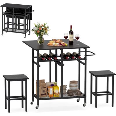 CostwayTable Pliante Interieur Table Extensible avec 2 Tabourets Desserte îlot Central Cuisine 39-74 cm à 5 roulettes 2 Étagères Noir - Publicité CostwayTable Pliante Interieur Table Extensible avec 2 Tabourets Desserte îlot Central Cuisine 39-74 cm à 5 roulettes 2 Étagères Noir - Publicité
