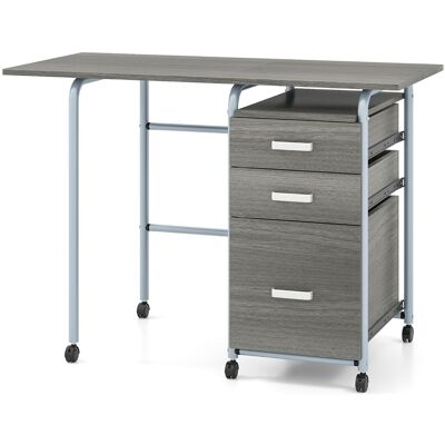 CostwayBureau Pliable avec 3 Tiroirs Table D'écriture Roues Verrouillables avec Cadre en Métal pour Dortoir Appartement Gris - Publicité CostwayBureau Pliable avec 3 Tiroirs Table D'écriture Roues Verrouillables avec Cadre en Métal pour Dortoir Appartement Gris - Publicité