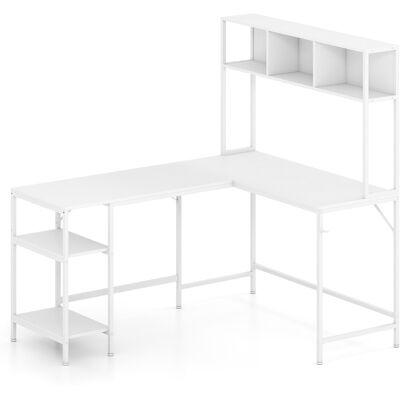 CostwayBureau en L avec Rangement Table d'Angle pour Ordinateur avec Étagères de Rangement et Accroche-casque Bureau de Gamer Blanc - Publicité CostwayBureau en L avec Rangement Table d'Angle pour Ordinateur avec Étagères de Rangement et Accroche-casque Bureau de Gamer Blanc - Publicité