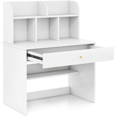 CostwayBureau D'etude en Bois pour Enfants Petit Bureau avec Clapier et 1 Tiroir Etagère de Rangement Bureau pour Etudiants avec Rangement Blanc - Publicité CostwayBureau D'etude en Bois pour Enfants Petit Bureau avec Clapier et 1 Tiroir Etagère de Rangement Bureau pour Etudiants avec Rangement Blanc - Publicité