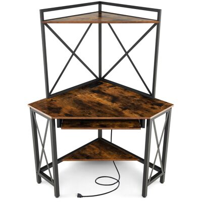 CostwayBureau d'Angle avec Clapier Bureau Peu Encombrant Étagères Plateau pour Clavier Table avec Huche Cadre en Métal Marron Rustique - Publicité CostwayBureau d'Angle avec Clapier Bureau Peu Encombrant Étagères Plateau pour Clavier Table avec Huche Cadre en Métal Marron Rustique - Publicité