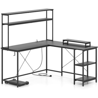 CostwayBureau d'Ordinateur Reversible en Forme de L avec Bande LED et Prises de Courant Support pour Écran & CPU Noir - Publicité CostwayBureau d'Ordinateur Reversible en Forme de L avec Bande LED et Prises de Courant Support pour Écran & CPU Noir - Publicité