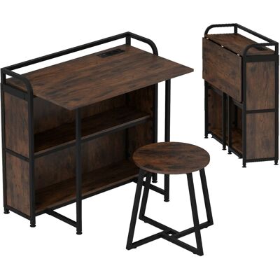 CostwayBureau Pliable avec Tabouret Ensemble de Bureau et Tabouret Portable avec Étagères de Rangement Prises AC Port USB & Type-C Brun Rustique - Publicité CostwayBureau Pliable avec Tabouret Ensemble de Bureau et Tabouret Portable avec Étagères de Rangement Prises AC Port USB & Type-C Brun Rustique - Publicité