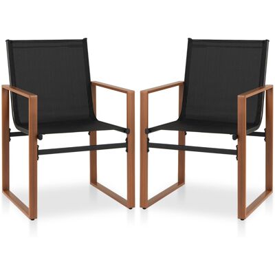 CostwayLot de 2 Chaises de Salle à Manger Chaise de Patio Siège et Dossier Respirants Accoudoirs Larges Cadre en Métal Chaise en Tissu Noir - Publicité CostwayLot de 2 Chaises de Salle à Manger Chaise de Patio Siège et Dossier Respirants Accoudoirs Larges Cadre en Métal Chaise en Tissu Noir - Publicité