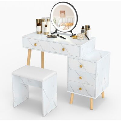 CostwayCoiffeuse avec Miroir Table de Maquillage avec Miroir Amovible 3 Modes d Éclairage 5 Tiroirs Tabouret Rembourré Doux Coiffeuse Moderne Blanc - Publicité CostwayCoiffeuse avec Miroir Table de Maquillage avec Miroir Amovible 3 Modes d Éclairage 5 Tiroirs Tabouret Rembourré Doux Coiffeuse Moderne Blanc - Publicité