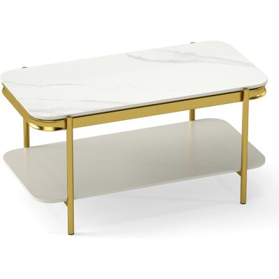 CostwayTable Basse Rectangulaire à 2 Niveaux Table d'Appoint en Cadre Métallique Robuste avec Plateau en Pierre Frittée&Étagère de Rangement Blanc - Publicité CostwayTable Basse Rectangulaire à 2 Niveaux Table d'Appoint en Cadre Métallique Robuste avec Plateau en Pierre Frittée&Étagère de Rangement Blanc - Publicité