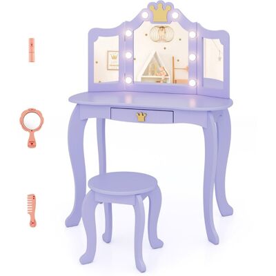 CostwayEnsemble de Coiffeuse pour Enfants avec Miroir Eclairé Table et Tabouret Miroir Pliable en 3 Parties Luminosité Réglable pour 3-7 Ans Violet - Publicité CostwayEnsemble de Coiffeuse pour Enfants avec Miroir Eclairé Table et Tabouret Miroir Pliable en 3 Parties Luminosité Réglable pour 3-7 Ans Violet - Publicité