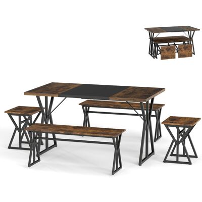 CostwayEnsemble de Salle à Manger 5 Pièces pour 4 à 6 Personnes Table de Cuisine Industrielle avec 2 Bancs et 2 Tabourets Marron Rustique - Publicité CostwayEnsemble de Salle à Manger 5 Pièces pour 4 à 6 Personnes Table de Cuisine Industrielle avec 2 Bancs et 2 Tabourets Marron Rustique - Publicité