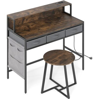 CostwayEnsemble Coiffeuse avec Tabouret et Support pour Moniteur avec Prises Intégrées Tiroirs de Rangement en Tissu Poches Latérales Brun Rustique - Publicité CostwayEnsemble Coiffeuse avec Tabouret et Support pour Moniteur avec Prises Intégrées Tiroirs de Rangement en Tissu Poches Latérales Brun Rustique - Publicité