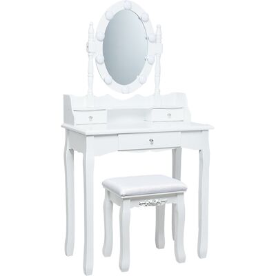 CostwayCoiffeuse avec 11 Ampoules LED Tabouret et Miroir à 360 ° 3 Tiroirs Peut Transformer Comme Bureau Blanc - Publicité CostwayCoiffeuse avec 11 Ampoules LED Tabouret et Miroir à 360 ° 3 Tiroirs Peut Transformer Comme Bureau Blanc - Publicité