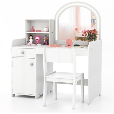 CostwayCoiffeuse et Tabouret pour Enfants avec Miroir et 120 Lumières LED Bureau Enfants avec Chaise 2 Étagères et Tiroir Blanc - Publicité CostwayCoiffeuse et Tabouret pour Enfants avec Miroir et 120 Lumières LED Bureau Enfants avec Chaise 2 Étagères et Tiroir Blanc - Publicité