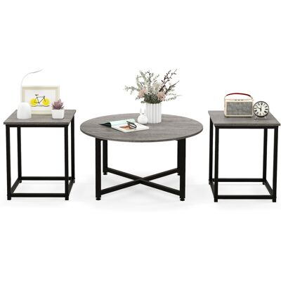 CostwayEnsemble de Tables Basses 3 Pièces Table Ronde et 2 Tables d'Appoint Carrées avec Cadre en Métal Robuste Gris - Publicité CostwayEnsemble de Tables Basses 3 Pièces Table Ronde et 2 Tables d'Appoint Carrées avec Cadre en Métal Robuste Gris - Publicité