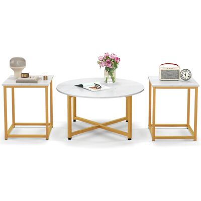 CostwayEnsemble de Tables Basses 3 Pièces Table Ronde et 2 Tables d'Appoint Carrées avec Cadre en Métal Robuste Blanc - Publicité CostwayEnsemble de Tables Basses 3 Pièces Table Ronde et 2 Tables d'Appoint Carrées avec Cadre en Métal Robuste Blanc - Publicité