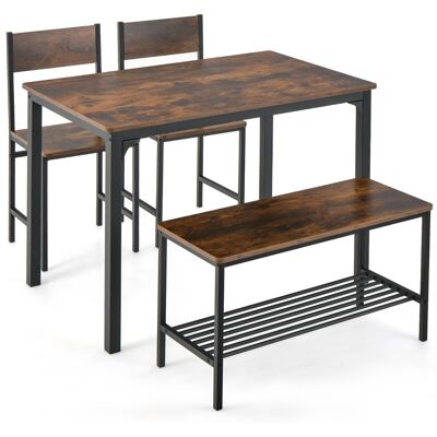 CostwayEnsemble Table et 2 Chaise 1 Banc 4 Personnes Style Industriel Structure en Métal pour Salle à Manger Restaurant Cuisine Café - Publicité CostwayEnsemble Table et 2 Chaise 1 Banc 4 Personnes Style Industriel Structure en Métal pour Salle à Manger Restaurant Cuisine Café - Publicité