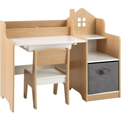 CostwayEnsemble Bureau et Chaise pour Enfants Table d'étude pour Enfants avec Etagères Ouvertes Tiroir et Bac de Rangement en Tissu Naturel - Publicité CostwayEnsemble Bureau et Chaise pour Enfants Table d'étude pour Enfants avec Etagères Ouvertes Tiroir et Bac de Rangement en Tissu Naturel - Publicité