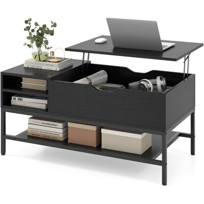 CostwayTable Basse à Plateau Relevable avec Compartiment Caché Table en Bois pour Salon avec Étagère de Rangement Table de Centre Noir - Publicité CostwayTable Basse à Plateau Relevable avec Compartiment Caché Table en Bois pour Salon avec Étagère de Rangement Table de Centre Noir - Publicité