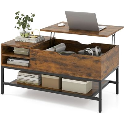 CostwayTable Basse à Plateau Relevable avec Compartiment Caché Table en Bois pour Salon avec Étagère de Rangement Table de Centre Brun Rustique - Publicité CostwayTable Basse à Plateau Relevable avec Compartiment Caché Table en Bois pour Salon avec Étagère de Rangement Table de Centre Brun Rustique - Publicité