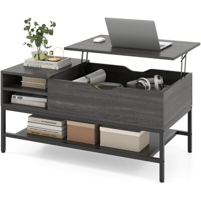 CostwayTable Basse à Plateau Relevable avec Compartiment Caché Table en Bois pour Salon avec Étagère de Rangement Table de Centre Gris - Publicité CostwayTable Basse à Plateau Relevable avec Compartiment Caché Table en Bois pour Salon avec Étagère de Rangement Table de Centre Gris - Publicité