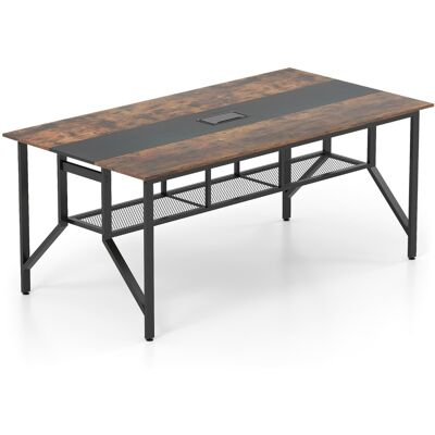 CostwayTable de Conférence 180 cm Table de Réunion Rectangulaire avec Étagère de Rangement en Maille et Passe-câble pour 6-8 Personnes Marron - Publicité CostwayTable de Conférence 180 cm Table de Réunion Rectangulaire avec Étagère de Rangement en Maille et Passe-câble pour 6-8 Personnes Marron - Publicité