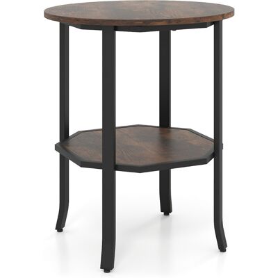 CostwayTable d'Appoint Ronde à 2 Niveaux Table Basse Industrielle avec Compartiment de Rangement avec Cadre en Métal Brun Rustique - Publicité CostwayTable d'Appoint Ronde à 2 Niveaux Table Basse Industrielle avec Compartiment de Rangement avec Cadre en Métal Brun Rustique - Publicité