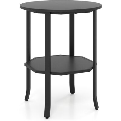 CostwayTable d'Appoint Ronde à 2 Niveaux Table Basse Industrielle avec Compartiment de Rangement avec Cadre en Métal Noir - Publicité CostwayTable d'Appoint Ronde à 2 Niveaux Table Basse Industrielle avec Compartiment de Rangement avec Cadre en Métal Noir - Publicité