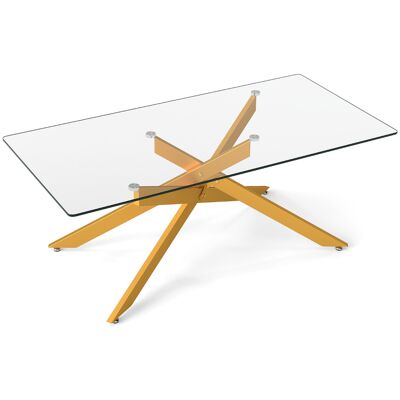 CostwayTable Basse en Verre Table Centrale Rectangulaire avec Plateau en Verre Trempé & Pieds Tubulaires en Métal Table 120 x 60 x 45,5 cm Or - Publicité CostwayTable Basse en Verre Table Centrale Rectangulaire avec Plateau en Verre Trempé & Pieds Tubulaires en Métal Table 120 x 60 x 45,5 cm Or - Publicité